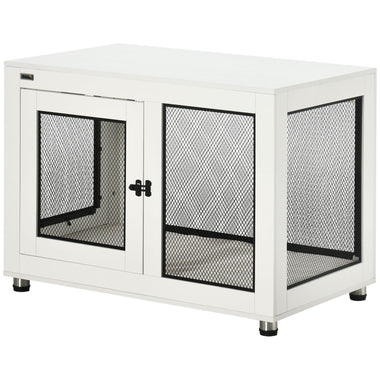 -PawHut 37" Dog Crate Furniture with Water-Resistant Cushion & Double Doors, Dog Cage End Table for Large Dogs, White - Outdoor Style Company
