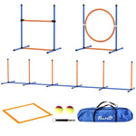 '-PawHut 4 Pcs Agility Training Equipment for Dogs w/ Weave Poles Adjustable Hurdle Jumping Ring, Pause Box for Backyard Orange - Outdoor Style Company