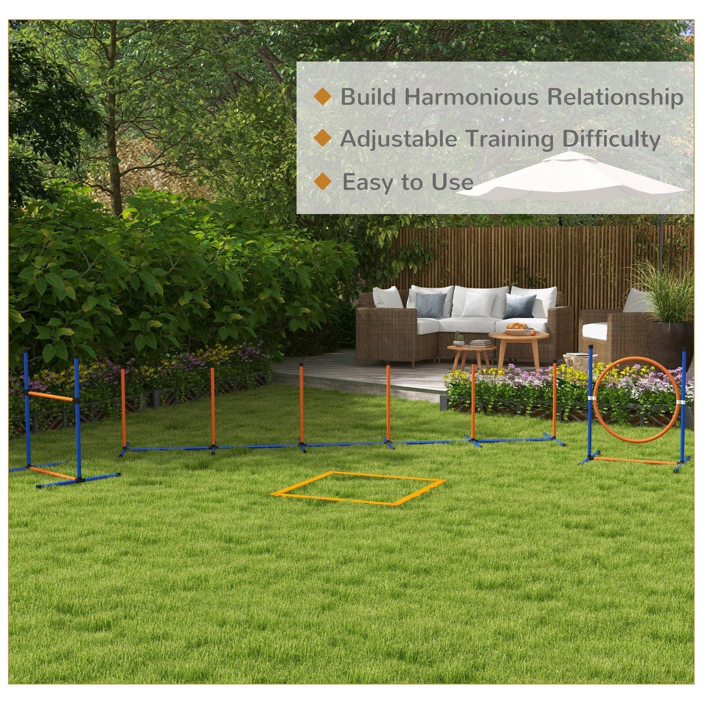 '-PawHut 4 Pcs Agility Training Equipment for Dogs w/ Weave Poles Adjustable Hurdle Jumping Ring, Pause Box for Backyard Orange - Outdoor Style Company