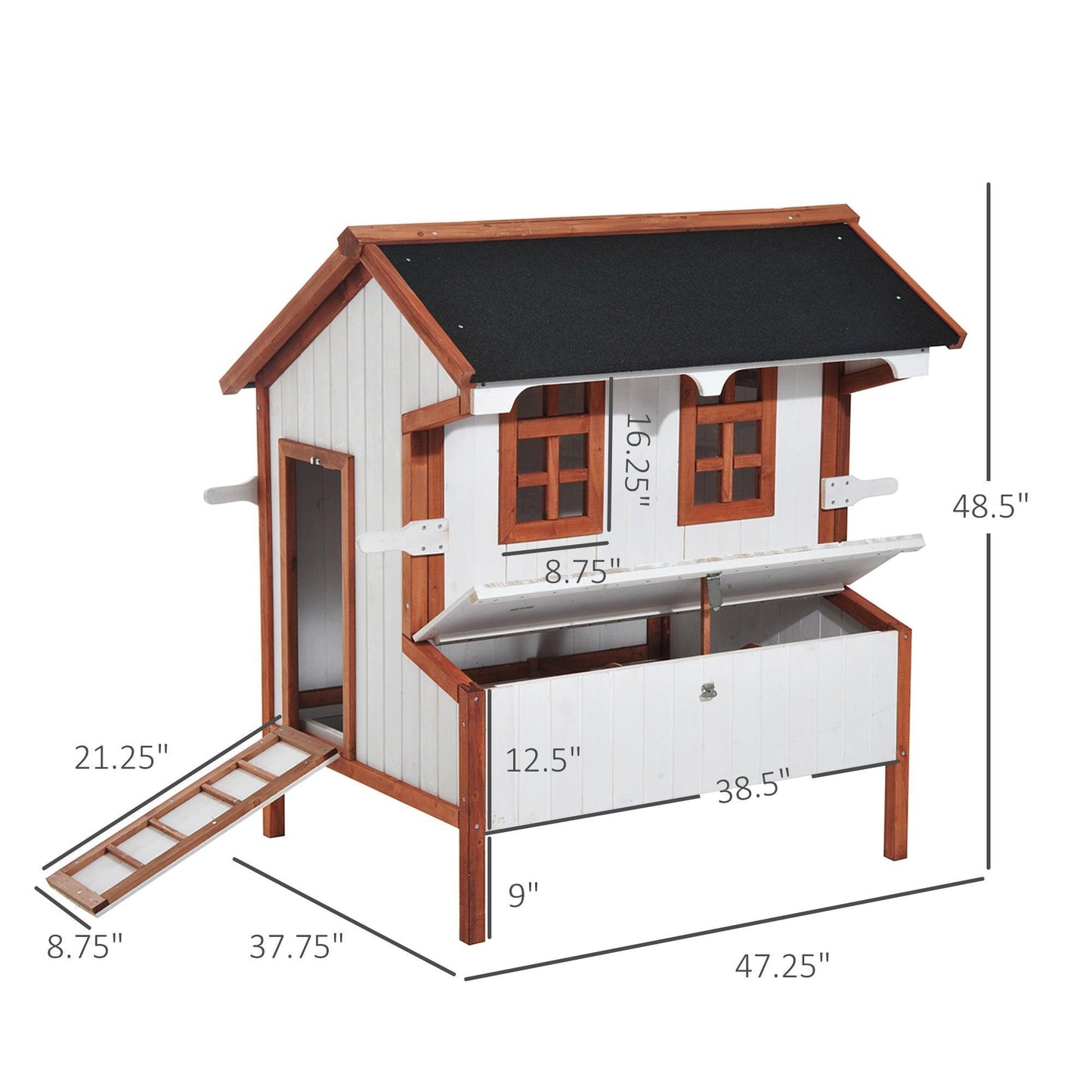 '-PawHut 47" Chicken Coop Wooden Chicken House, Rabbit Hutch Raised Poultry Cage Portable Hen Pen Backyard with Nesting Box and Handles, White - Outdoor Style Company