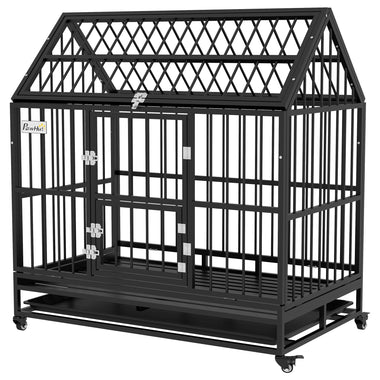 -PawHut 48" Heavy Duty Dog Crate with 4 Lockable Wheels, Double Doors, and Removable Tray, for XL and L Dogs - Outdoor Style Company