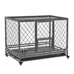 '-PawHut 49.5" Heavy Duty Dog Cage, Metal Dog Kennel Crate, Dog Playpen with Lockable Wheels, Slide-out Tray, Food Bowl & Double Doors, Black - Outdoor Style Company