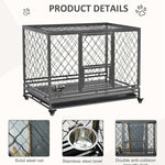 '-PawHut 49.5" Heavy Duty Dog Cage, Metal Dog Kennel Crate, Dog Playpen with Lockable Wheels, Slide-out Tray, Food Bowl & Double Doors, Black - Outdoor Style Company