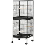 '-PawHut 55" 2 In 1 Bird Cage Aviary Parakeet House for finches, budgies with Wheels, Black - Outdoor Style Company