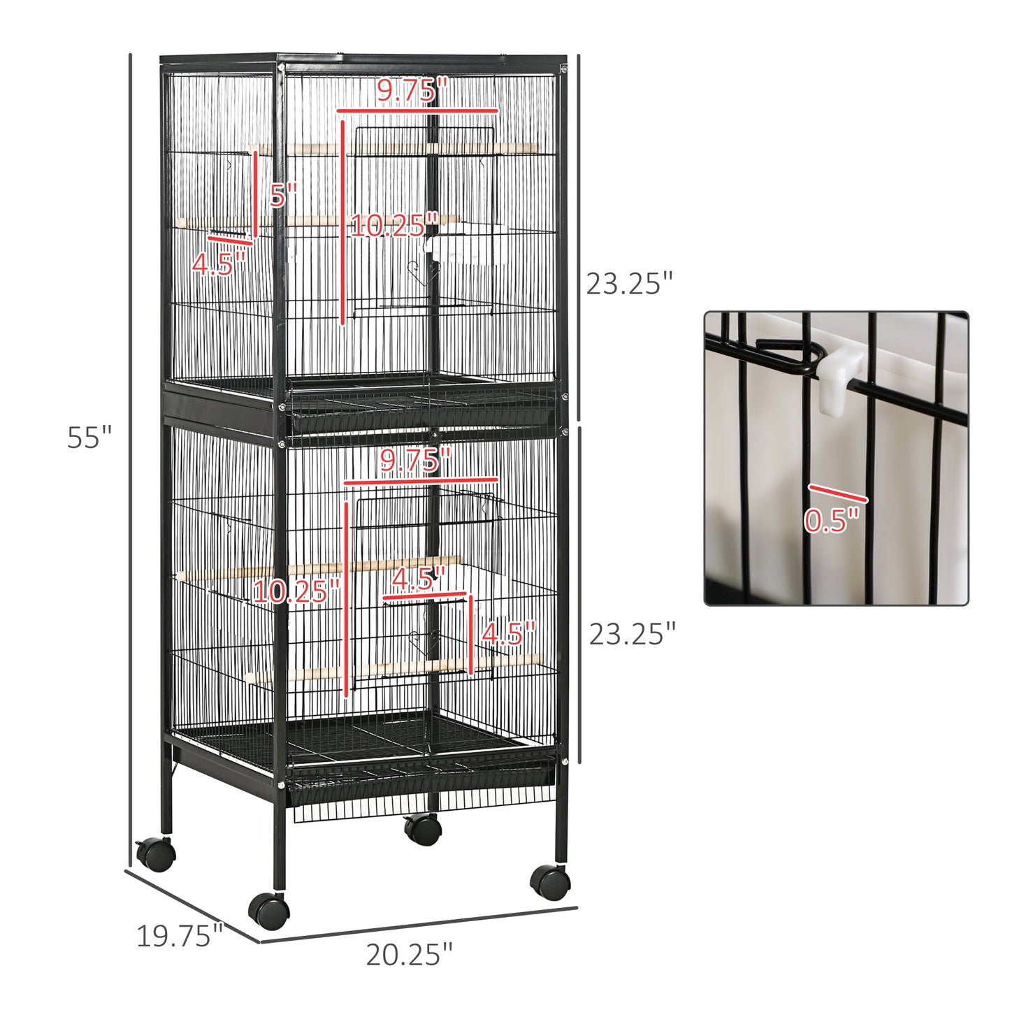 '-PawHut 55" 2 In 1 Bird Cage Aviary Parakeet House for finches, budgies with Wheels, Black - Outdoor Style Company