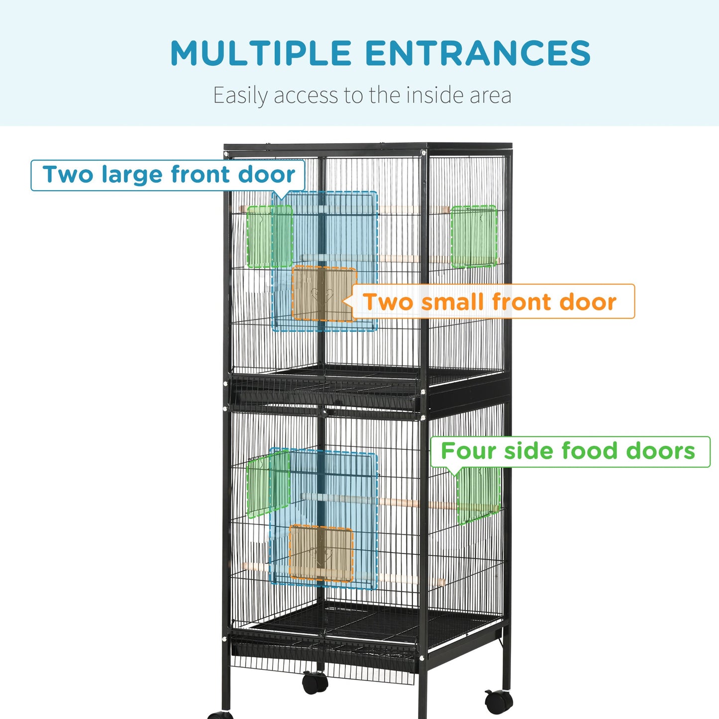 '-PawHut 55" 2 In 1 Bird Cage Aviary Parakeet House for finches, budgies with Wheels, Black - Outdoor Style Company