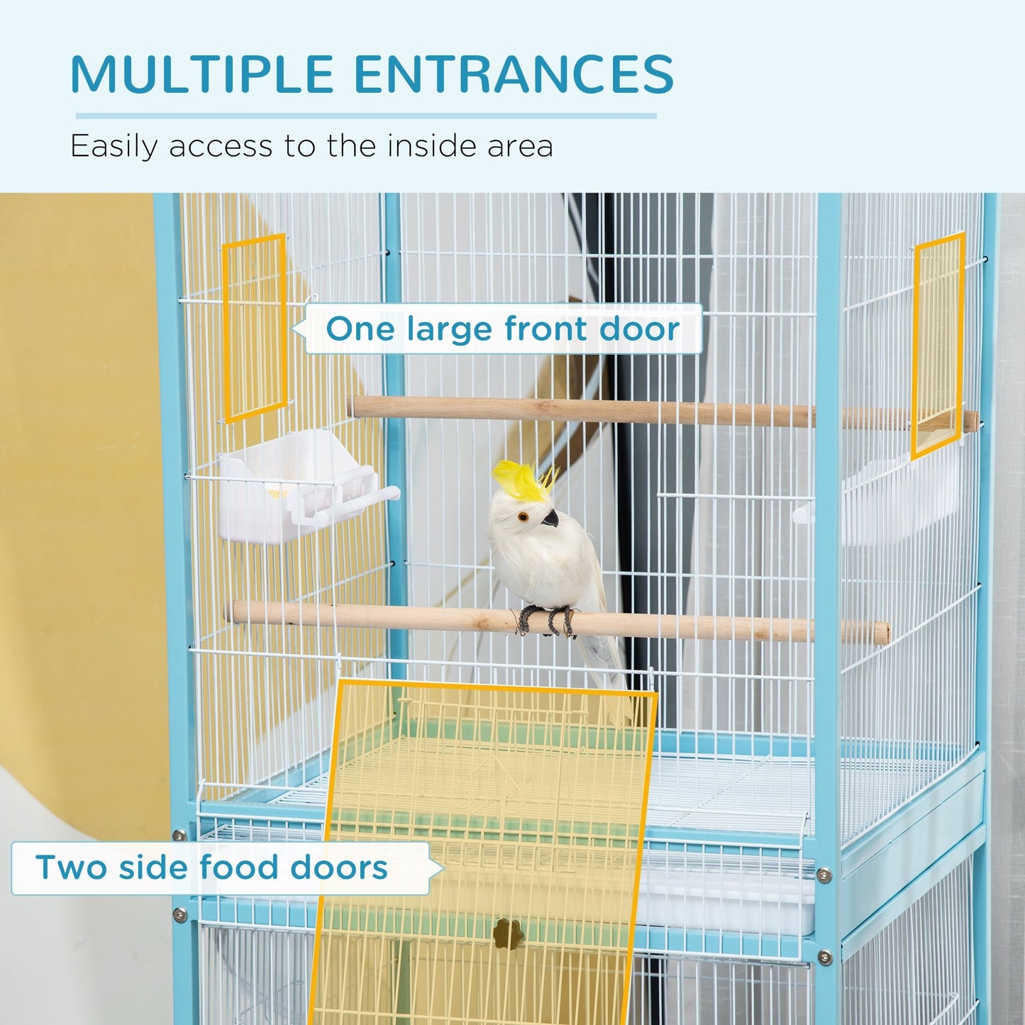 '-PawHut 55" 2 In 1 Bird Cage Aviary Parakeet House for finches, budgies with Wheels, Light Blue - Outdoor Style Company