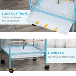 '-PawHut 55" 2 In 1 Bird Cage Aviary Parakeet House for finches, budgies with Wheels, Light Blue - Outdoor Style Company