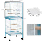 '-PawHut 55" 2 In 1 Bird Cage Aviary Parakeet House for finches, budgies with Wheels, Light Blue - Outdoor Style Company