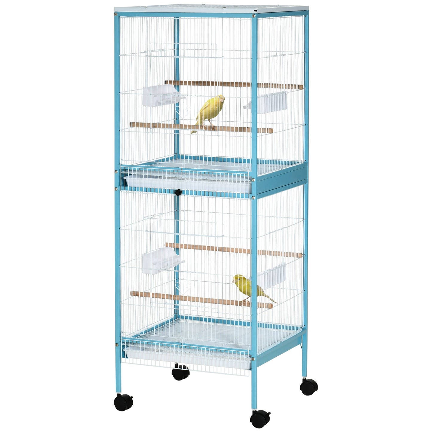 '-PawHut 55" 2 In 1 Bird Cage Aviary Parakeet House for finches, budgies with Wheels, Light Blue - Outdoor Style Company