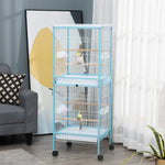 '-PawHut 55" 2 In 1 Bird Cage Aviary Parakeet House for finches, budgies with Wheels, Light Blue - Outdoor Style Company