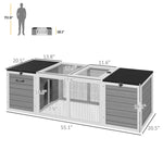 '-PawHut 55" Rabbit Hutch Pet House, Outdoor Rabbit Cage w/ Openable Asphalt Roofs, Animal Habitat, Gray - Outdoor Style Company