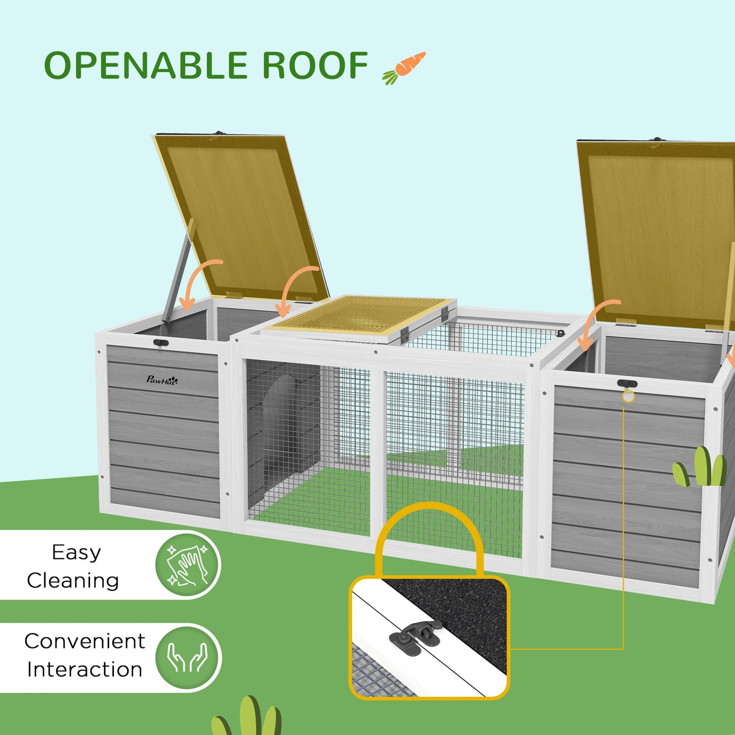 '-PawHut 55" Rabbit Hutch Pet House, Outdoor Rabbit Cage w/ Openable Asphalt Roofs, Animal Habitat, Gray - Outdoor Style Company