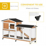 '-PawHut 62" Wooden Mobile Rabbit Hutch with Wheels, Run Box, Slide-Out Tray & Ramp, Yellow - Outdoor Style Company