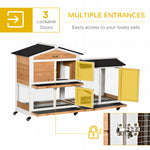 '-PawHut 62" Wooden Mobile Rabbit Hutch with Wheels, Run Box, Slide-Out Tray & Ramp, Yellow - Outdoor Style Company