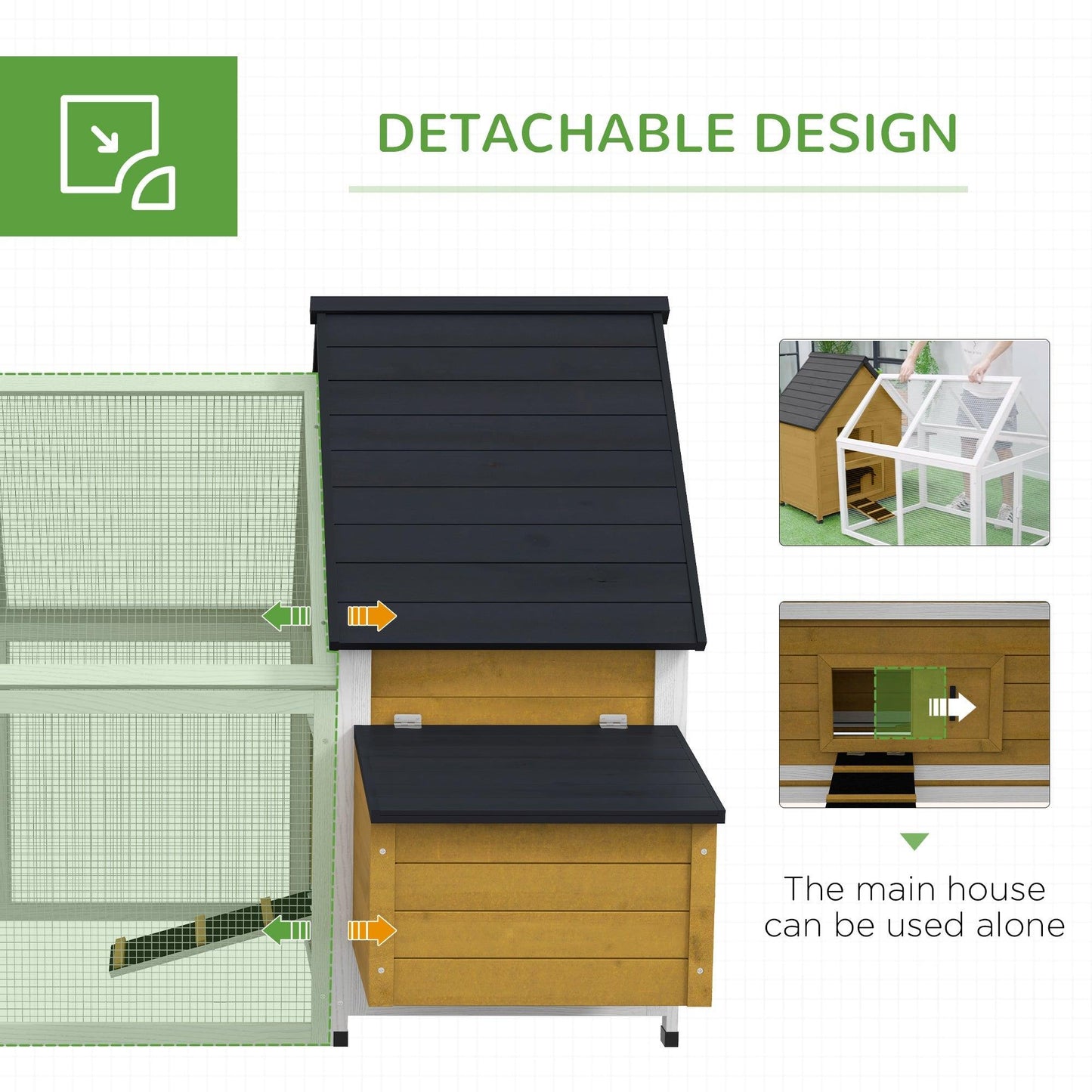 '-PawHut 65" Chicken Coop Wooden Chicken Hous,e Rabbit Hutch Poultry Cage Hen Pen with Nesting Box, Ramp & Run for Backyard, Yellow - Outdoor Style Company