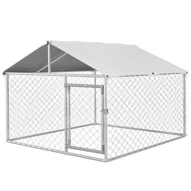 -PawHut 6.6' x 6.6' x 4.9' Dog Kennel Outdoor for Small Medium Dogs with Waterproof Roof, Silver - Outdoor Style Company