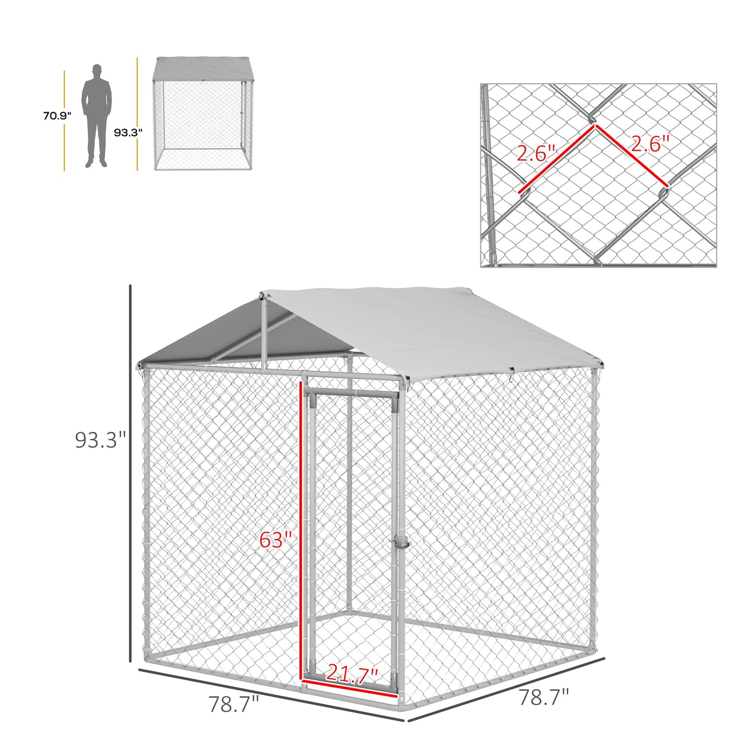 -PawHut 6.6' x 6.6' x 7.8' Dog Kennel Outdoor for Small Medium Dogs with Waterproof Roof, Silver - Outdoor Style Company