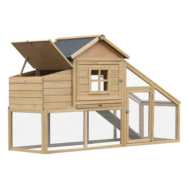 '-PawHut 69" Wooden Chicken Coop, Poultry Cage Hen House with Connecting Ramp, Removable Tray, Ventilated Window & Nesting Box, Natural - Outdoor Style Company