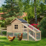 -PawHut 69" Wooden Chicken Coop, Poultry Cage Hen House with Connecting Ramp, Removable Tray, Ventilated Window & Nesting Box, Natural - Outdoor Style Company
