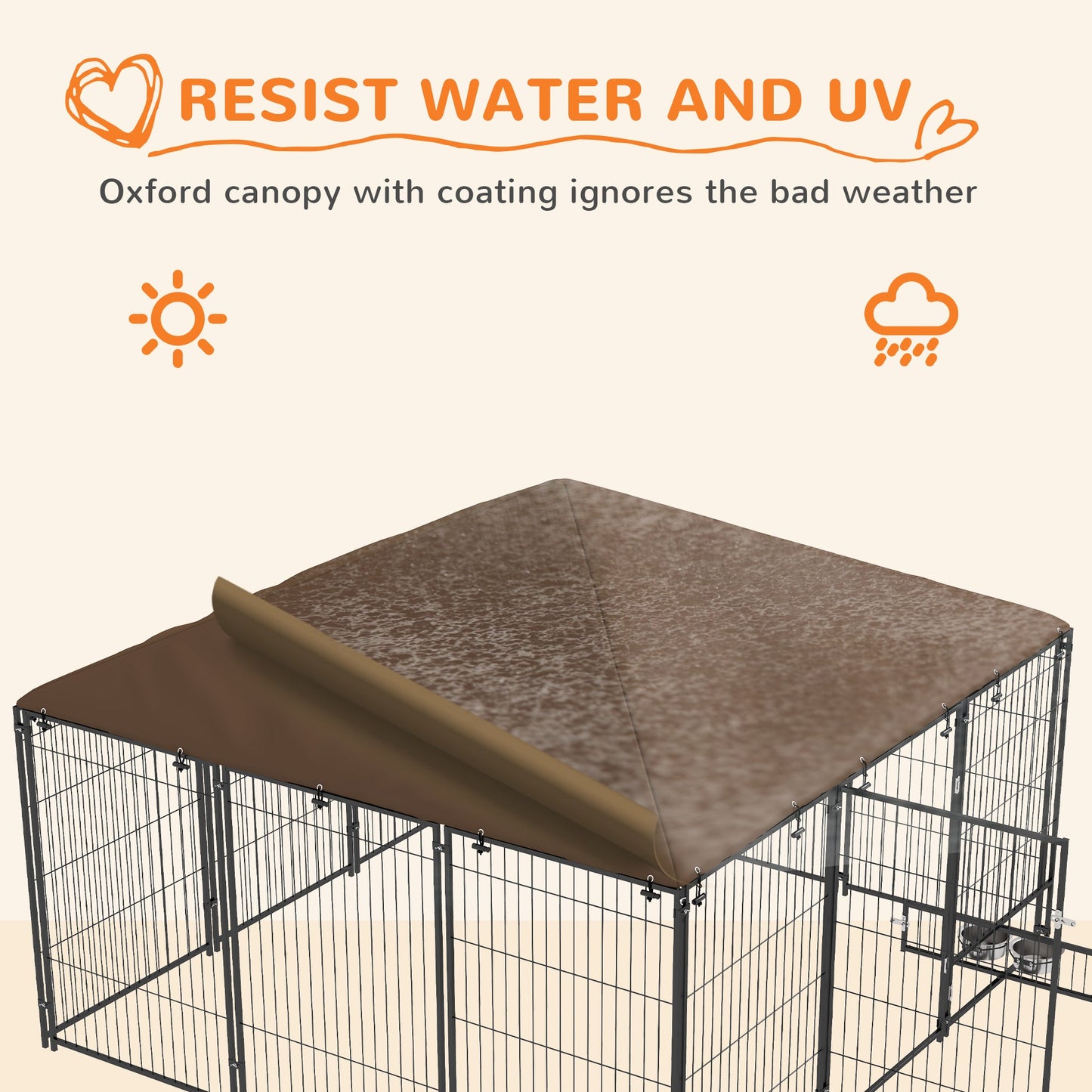 '-PawHut 6.9' x 6.9' x 5' Outdoor Dog Kennel with Canopy Garden Playpen Fence Crate Enclosure Cage Rotating Bowl, Coffee - Outdoor Style Company