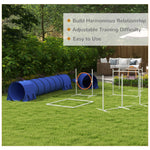 '-PawHut 7 Pcs Agility Training Equipment for Dogs w/ Tunnels Weave Poles Adjustable Hurdle Jumping Ring, Pause Box, Blue - Outdoor Style Company