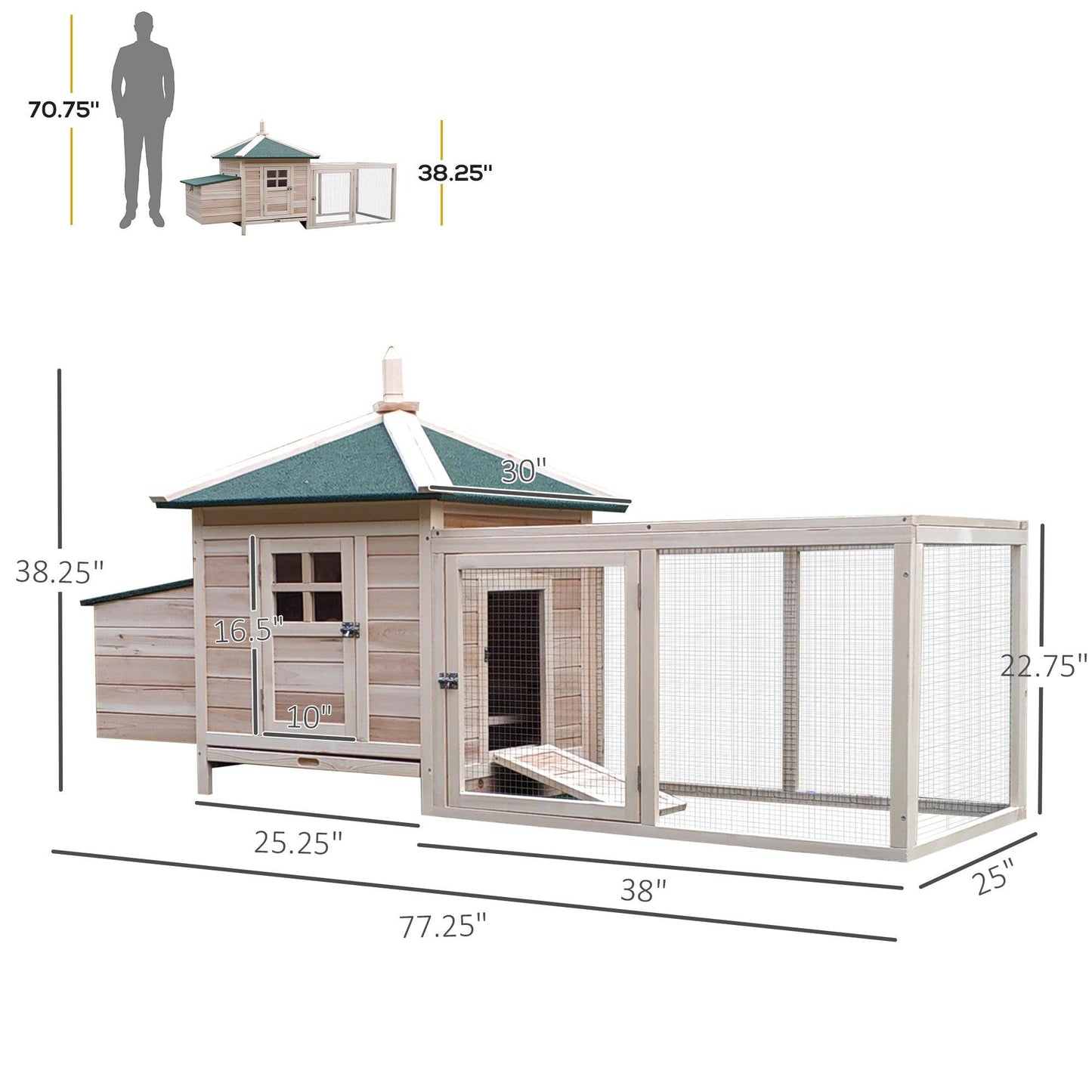 '-PawHut 77" Wooden Chicken Coop with Nesting Box, Cute Outdoor Hen House with Removable Tray, Ramp Run, for Garden Backyard, Natural - Outdoor Style Company