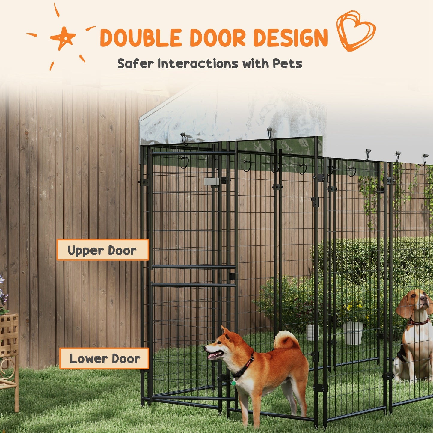 '-PawHut 7.8' x 6' Outside Dog Kennel with Waterproof Canopy, Two Parts Design Door for Large Door, Silver - Outdoor Style Company