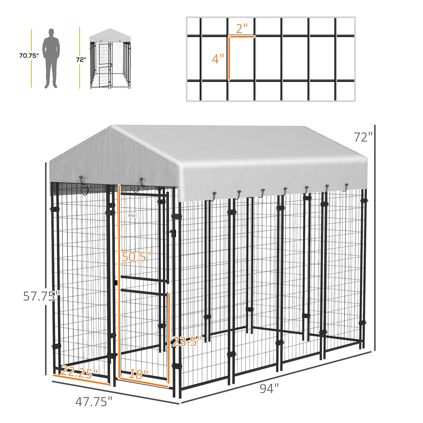 '-PawHut 7.8' x 6' Outside Dog Kennel with Waterproof Canopy, Two Parts Design Door for Large Door, Silver - Outdoor Style Company