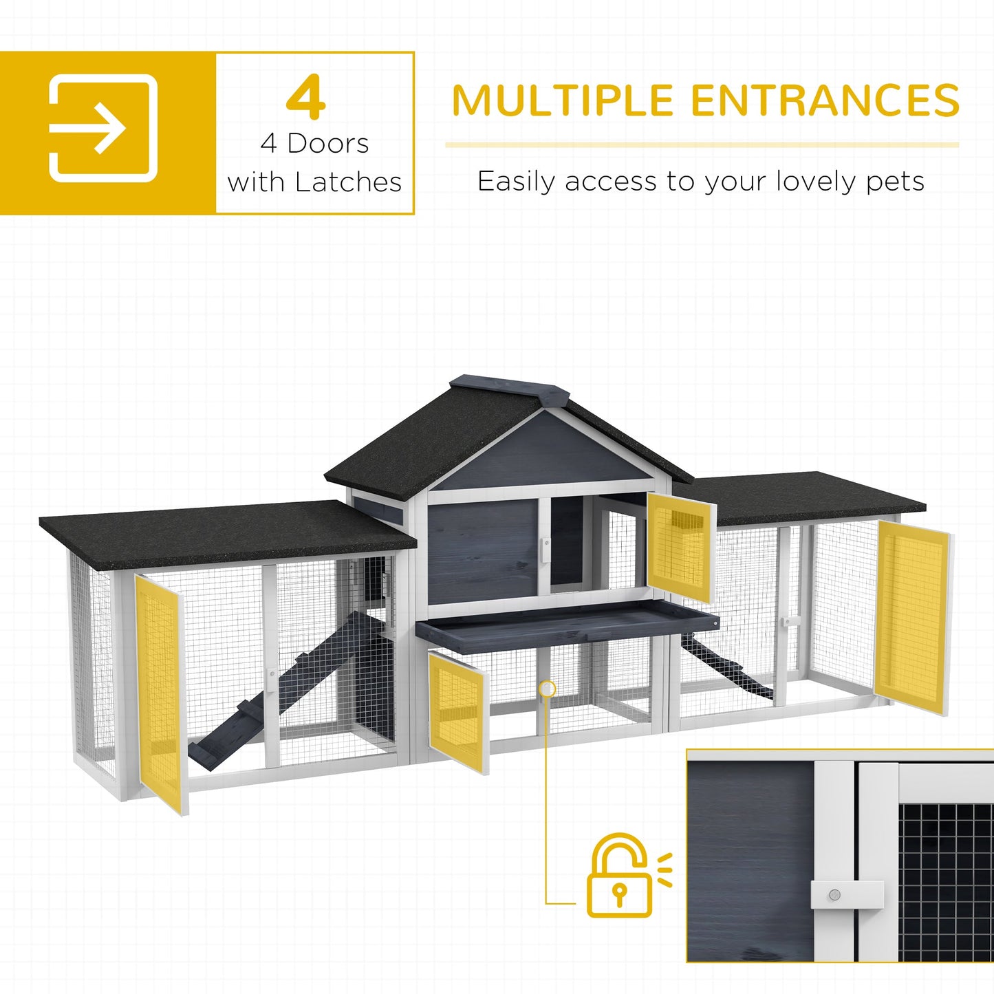 '-PawHut 83" Outdoor Rabbit House, 2-Story Deluxe XL Wooden Rabbit Hutch, Big Bunny Cage w/ Ladder and Run, Gray - Outdoor Style Company