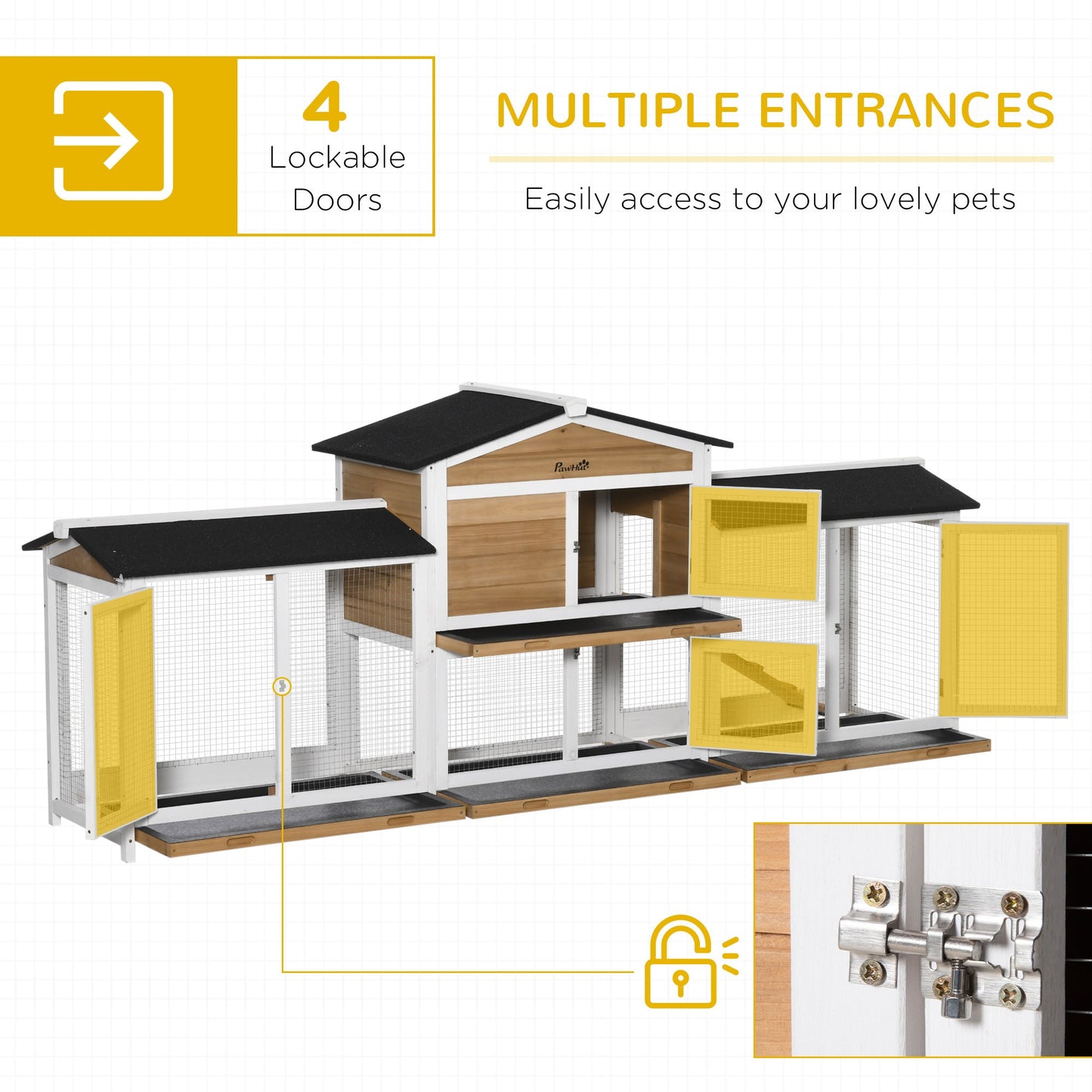 '-PawHut 90.5" Wooden Rabbit Hutch Bunny Cage Pet Playpen House Enclosure with Double Side Run Boxes & Ramp, for Guinea Pig and Small Animals, White - Outdoor Style Company