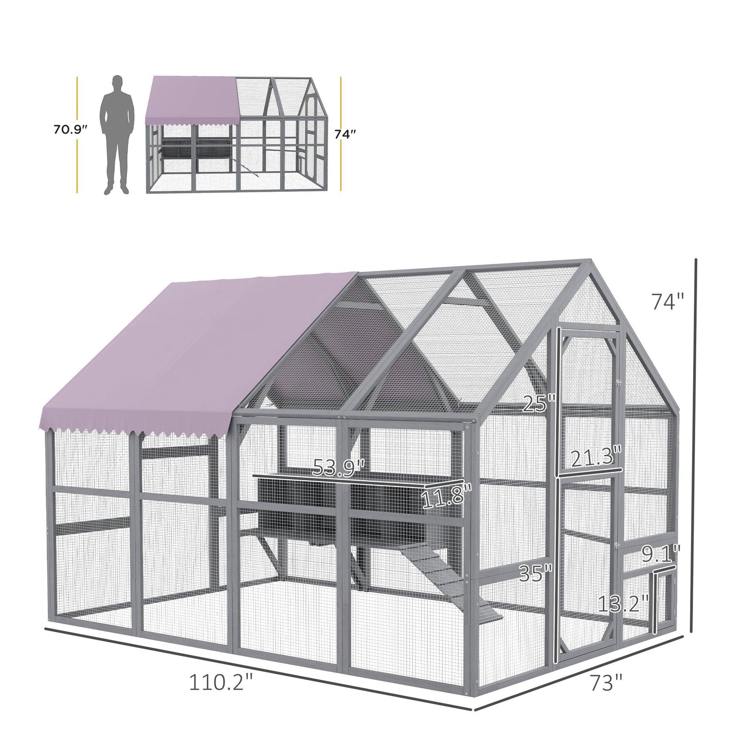 '-PawHut 9.2' x 6.1' Large Chicken Coop with Nesting Box, Water-Resistant and Anti-UV Cover for 8-12 Chickens, Gray - Outdoor Style Company