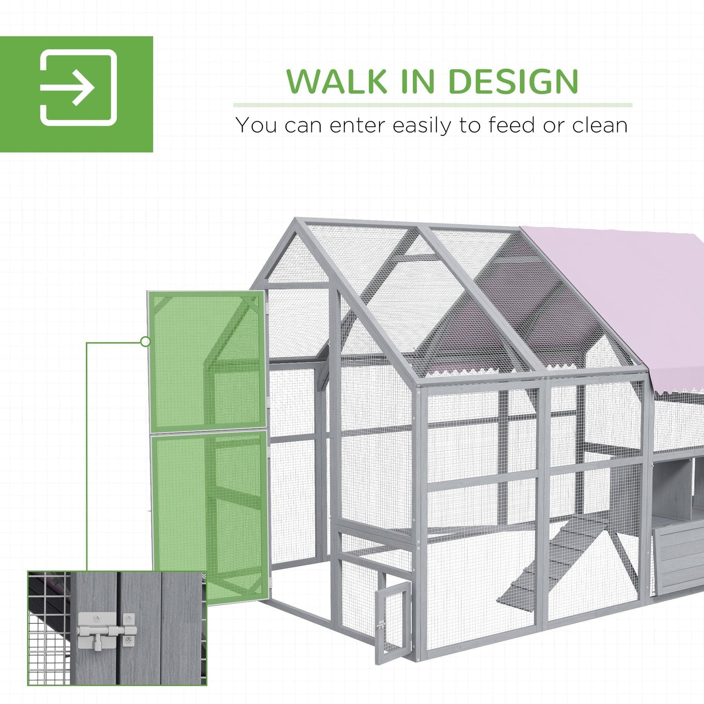 '-PawHut 9.2' x 6.1' Large Chicken Coop with Nesting Box, Water-Resistant and Anti-UV Cover for 8-12 Chickens, Gray - Outdoor Style Company