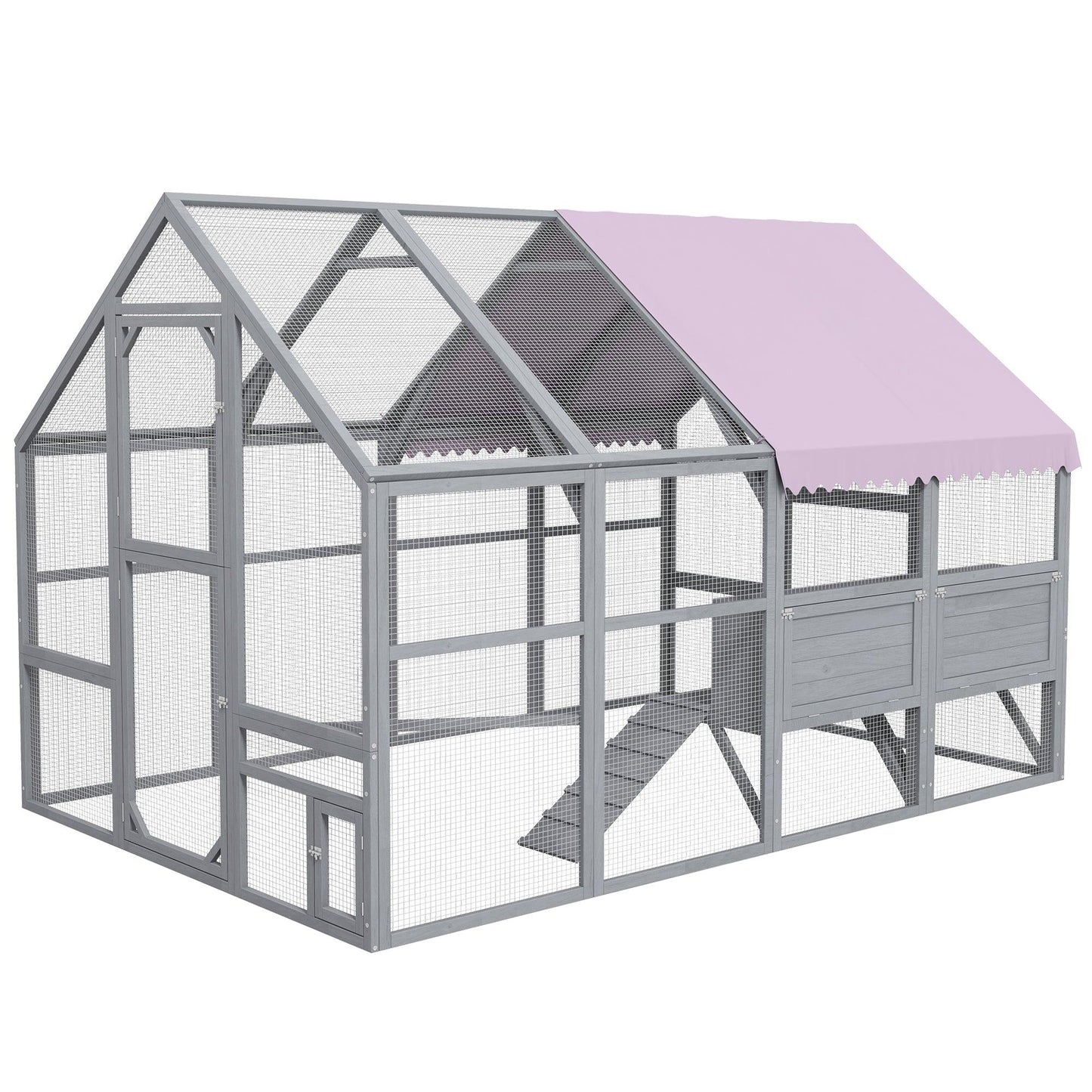 '-PawHut 9.2' x 6.1' Large Chicken Coop with Nesting Box, Water-Resistant and Anti-UV Cover for 8-12 Chickens, Gray - Outdoor Style Company