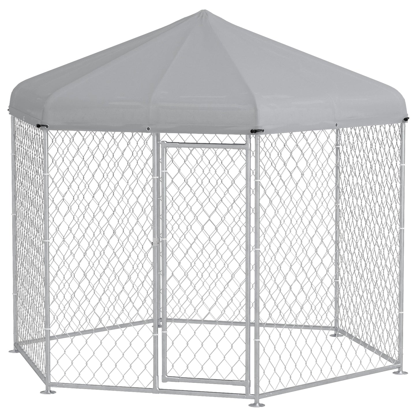 -PawHut 9.2' x 8' x 7.7' Dog Kennel Outdoor for Medium and Large-Sized Dogs with Waterproof UV Resistant Roof, Silver - Outdoor Style Company