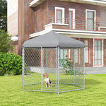 -PawHut 9.2' x 8' x 7.7' Dog Kennel Outdoor for Medium and Large-Sized Dogs with Waterproof UV Resistant Roof, Silver - Outdoor Style Company