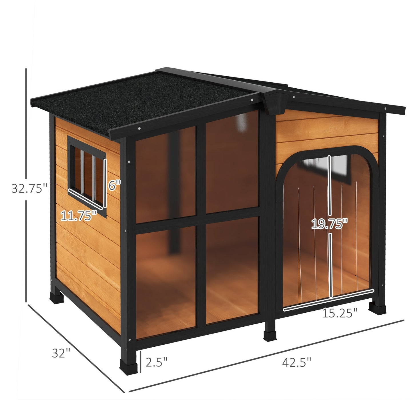 '-PawHut Cabin-Style Wooden Dog House for Large Dogs with Openable Roof & Giant Window, Yellow - Outdoor Style Company