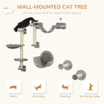 Stationary Bins - PawHut Cat Climbing Wall with Hammock, Perches, Ladder, Scratching Posts, Cat Shelves for Indoor Cats, Gray - Outdoor Style Company