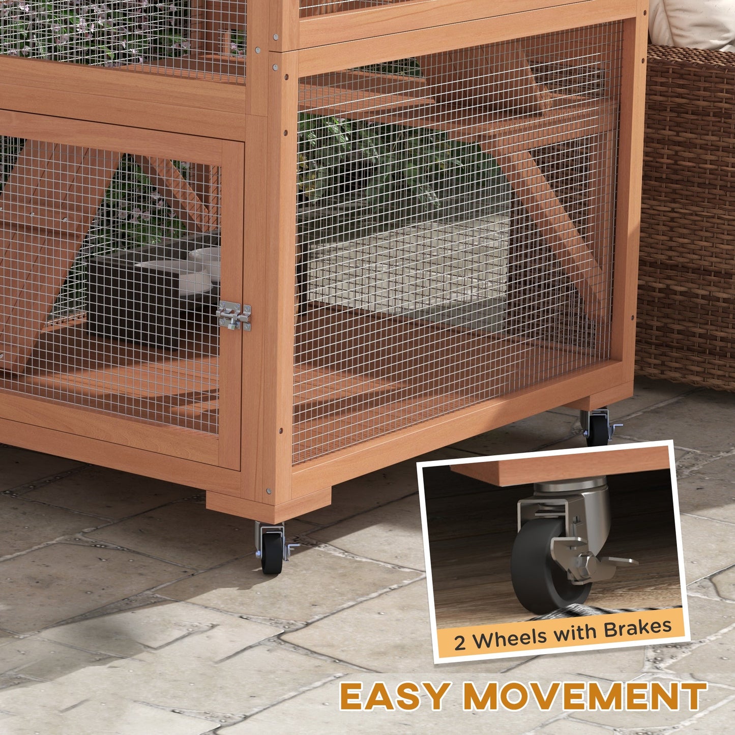 '-PawHut Catio, Outdoor Cat Enclosure House on Wheels with Hammock, Orange - Outdoor Style Company