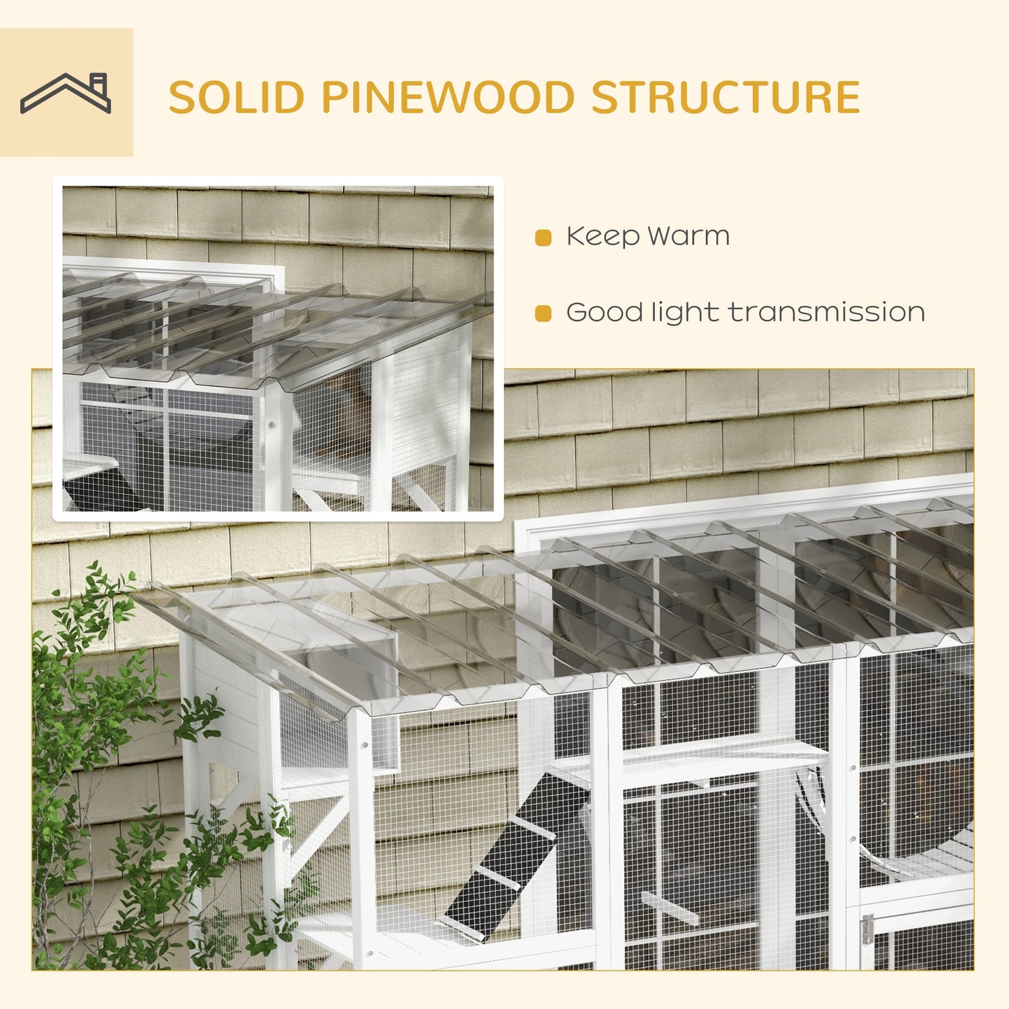 -PawHut Catio Playground Cat Window Box Enclosure, Wooden Outdoor Cat House, Weather Protection Roof, Cat Shelter Kitten Playpen with Shelves & Bridges - Outdoor Style Company