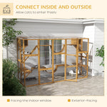 -PawHut Catio Playground Cat Window Box Outside Enclosure for Multiple Cats w/ Shelves & Bridges, Yellow - Outdoor Style Company