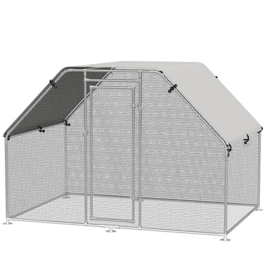 '-PawHut Chicken Coop Galvanized Metal Chicken Coop Cage with Run Backyard Poultry Hen Pen 9' W x 6' D x 6.5' H - Silver - Outdoor Style Company