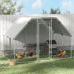 -PawHut Chicken Coop Galvanized Metal Chicken Coop Cage with Run Backyard Poultry Hen Pen 9' W x 6' D x 6.5' H - Silver - Outdoor Style Company