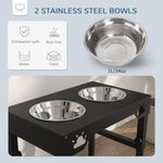 '-PawHut Dog Food Bowls 7 Adjustable Height Dog Bowl Stand with 2 Stainless Steel Bowls for Small Medium, and Large Dogs, Black - Outdoor Style Company