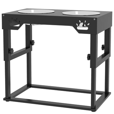 -PawHut Dog Food Bowls 7 Adjustable Height Dog Bowl Stand with 2 Stainless Steel Bowls for Small Medium, and Large Dogs, Black - Outdoor Style Company