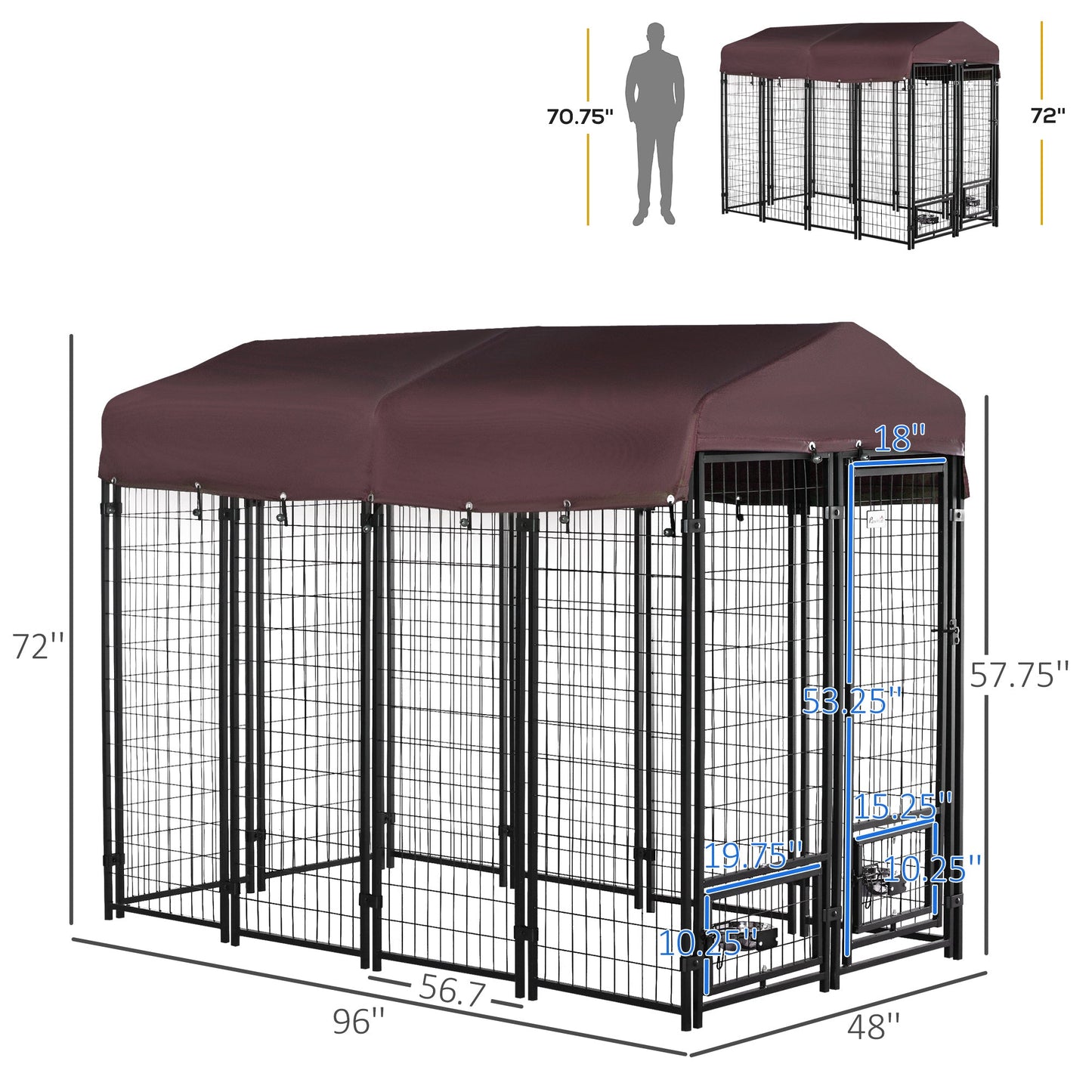 '-PawHut Dog Kennel Outdoor with Rotating Bowl Holders, Walk-in Pet Playpen, Red - Outdoor Style Company