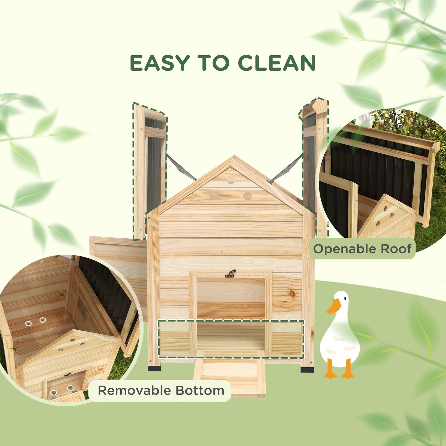 '-PawHut Duck House for 1-3 Ducks, Wooden Small Animal House Outdoor with Openable Roof, Double Doors, Removable Base - Outdoor Style Company