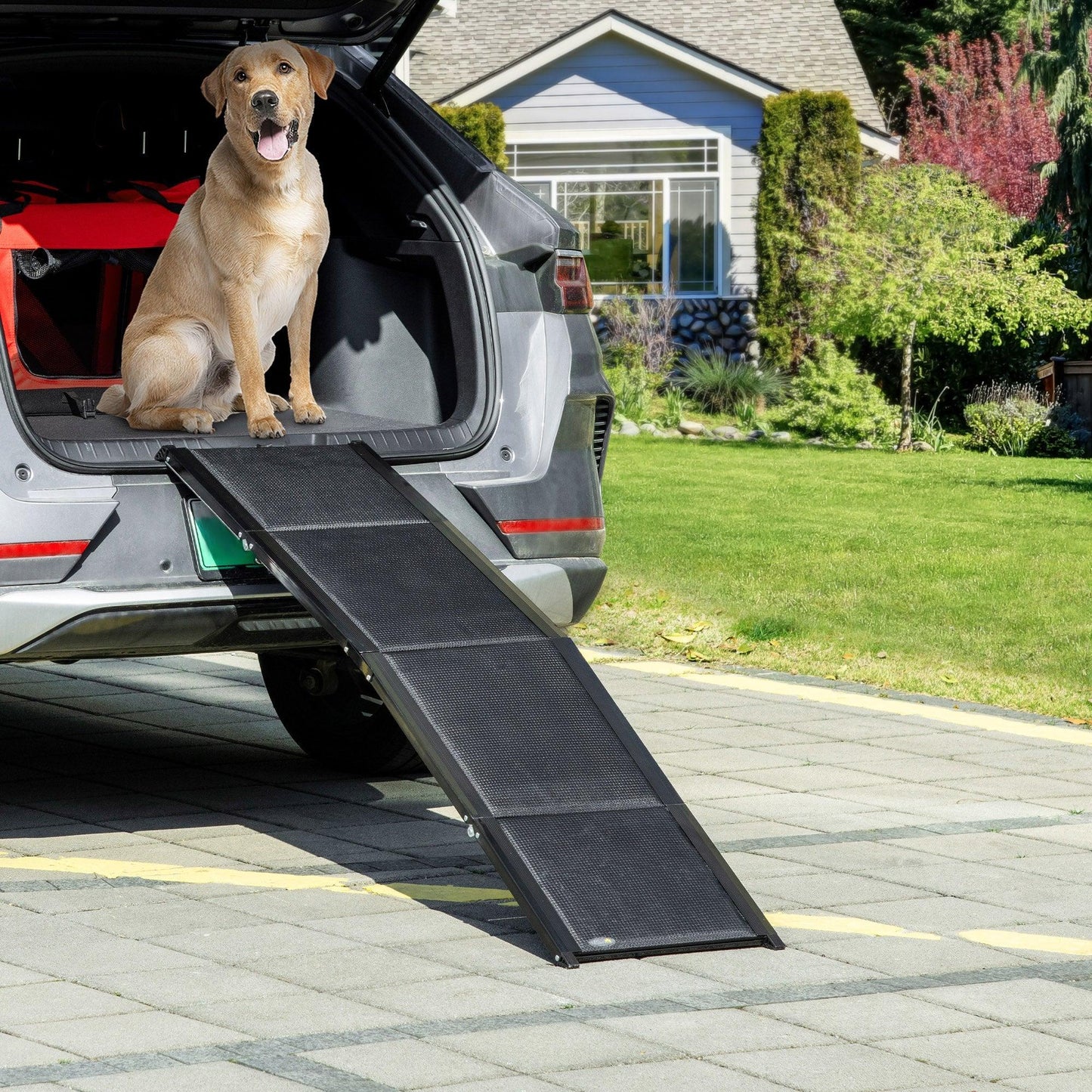 '-PawHut Folding Dog Ramp for Car, Truck & SUV, 62" Pet Ramp for Large Dogs with Non-slip Surface & Lightweight Dog Ramp, Supports up to 132lbs, Black - Outdoor Style Company