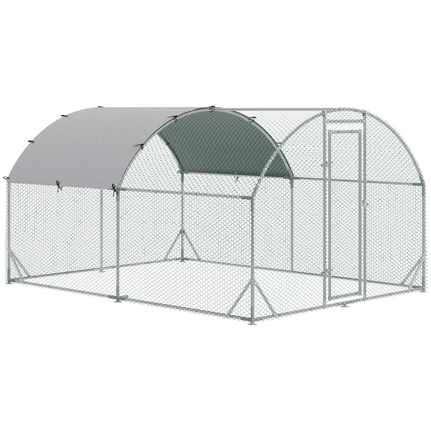 '-PawHut Galvanized Large Metal Chicken Coop Cage, Walk-in Enclosure Poultry Hen Run, 9.2' x 12.5' x 6.5' House Playpen with Cover for Outdoor, Silver - Outdoor Style Company