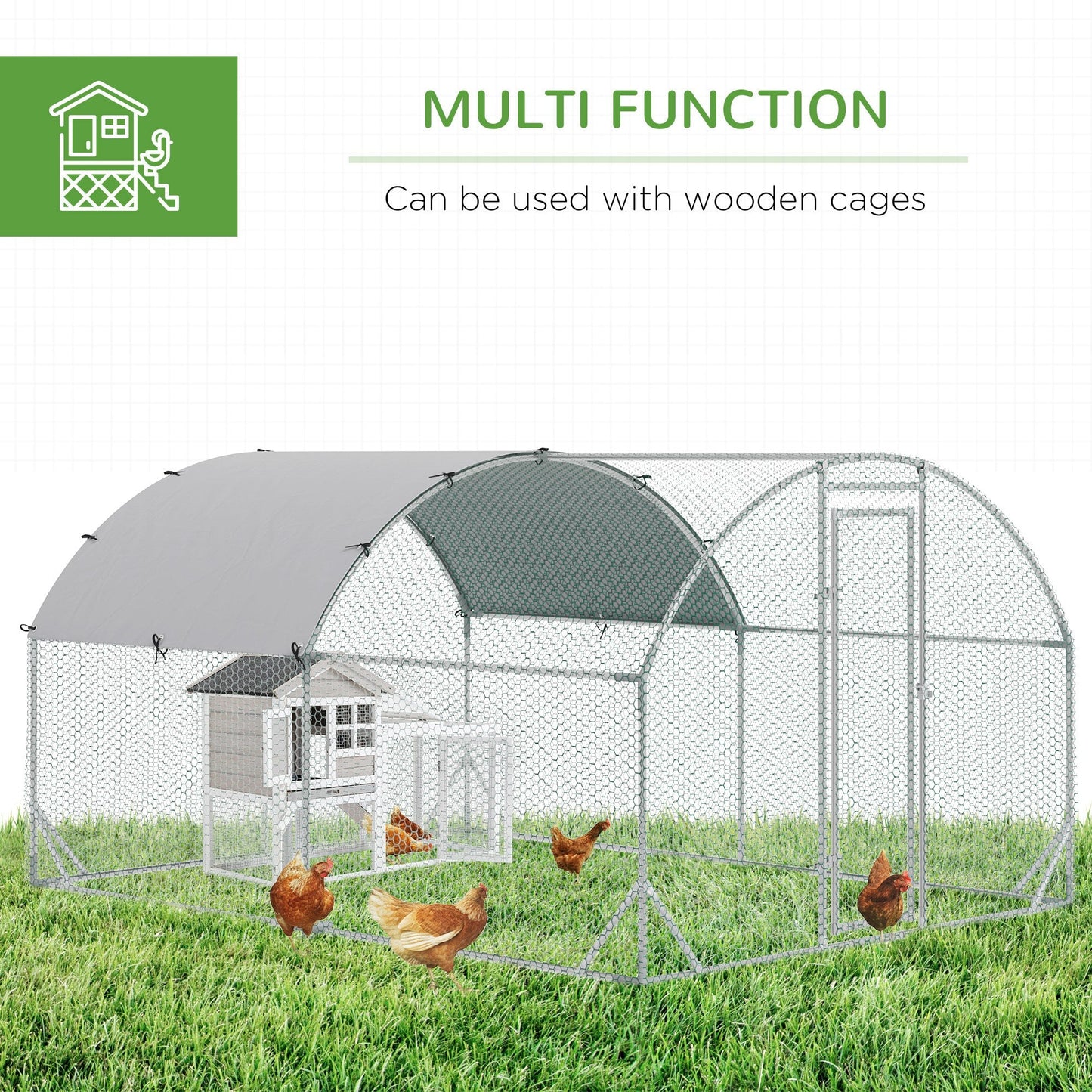 '-PawHut Galvanized Large Metal Chicken Coop Cage, Walk-in Enclosure Poultry Hen Run, 9.2' x 12.5' x 6.5' House Playpen with Cover for Outdoor, Silver - Outdoor Style Company